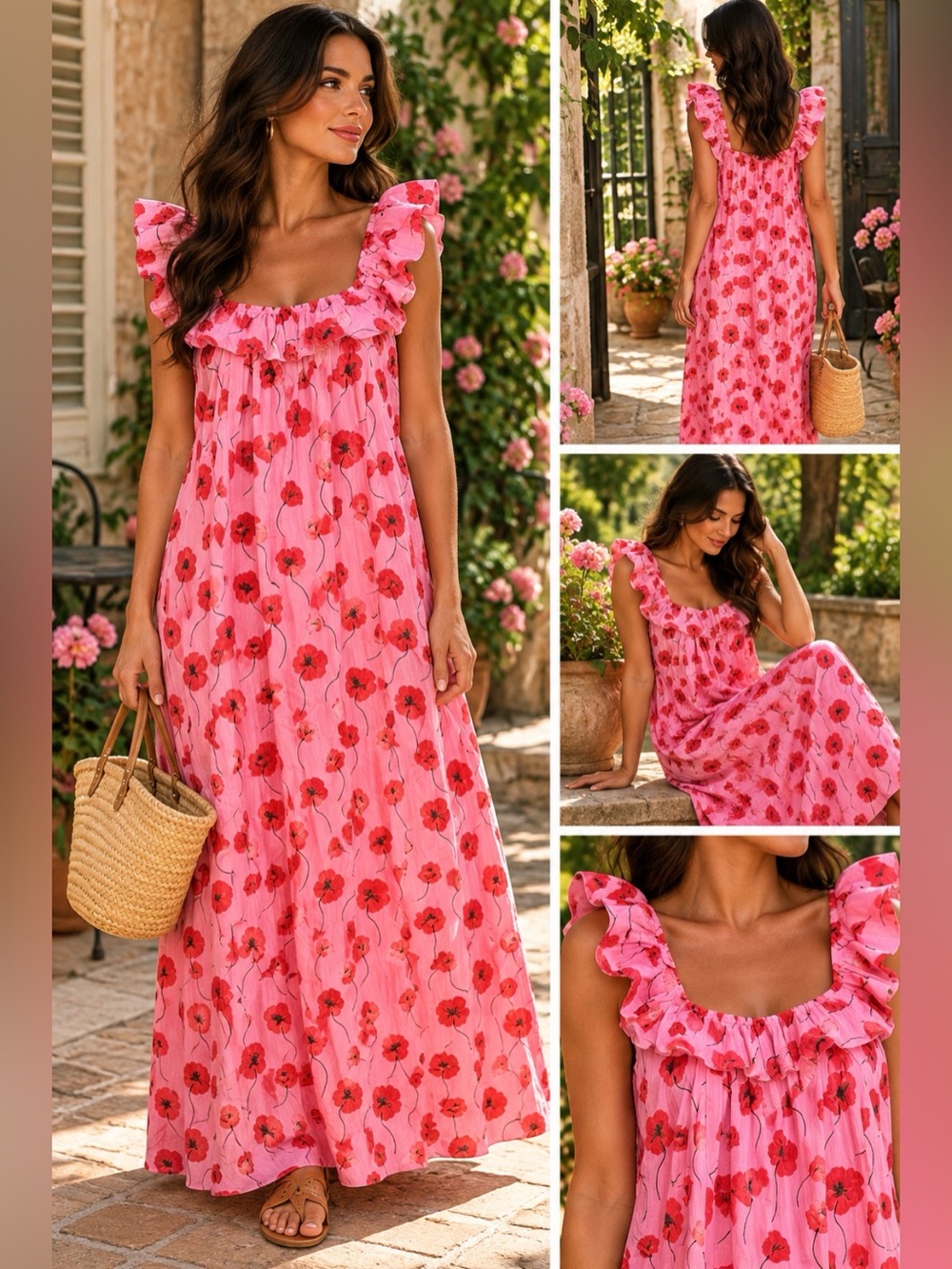 Taylor Tillman Ali ruffle neck dress in Pink Poppy